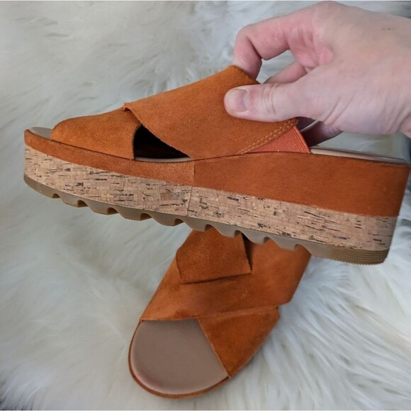 Sorel Cameron flatform platform mule sandals orange “desert sun” cork leather 8 - Picture 6 of 9